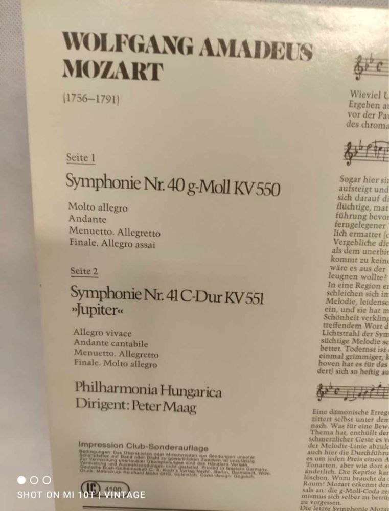 Płyta winylowa niemiecka Mozart Symphonien Jupiter nr.4010