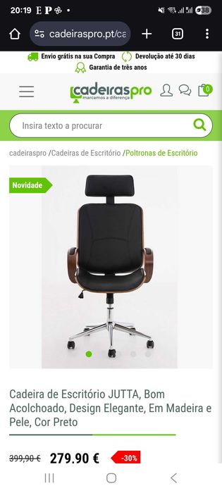 Cadeira de escritório de madeira e pele