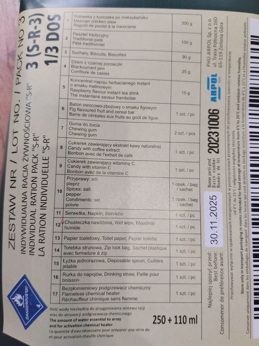 4 x Wojskowa racja żywnościowa S-R-3