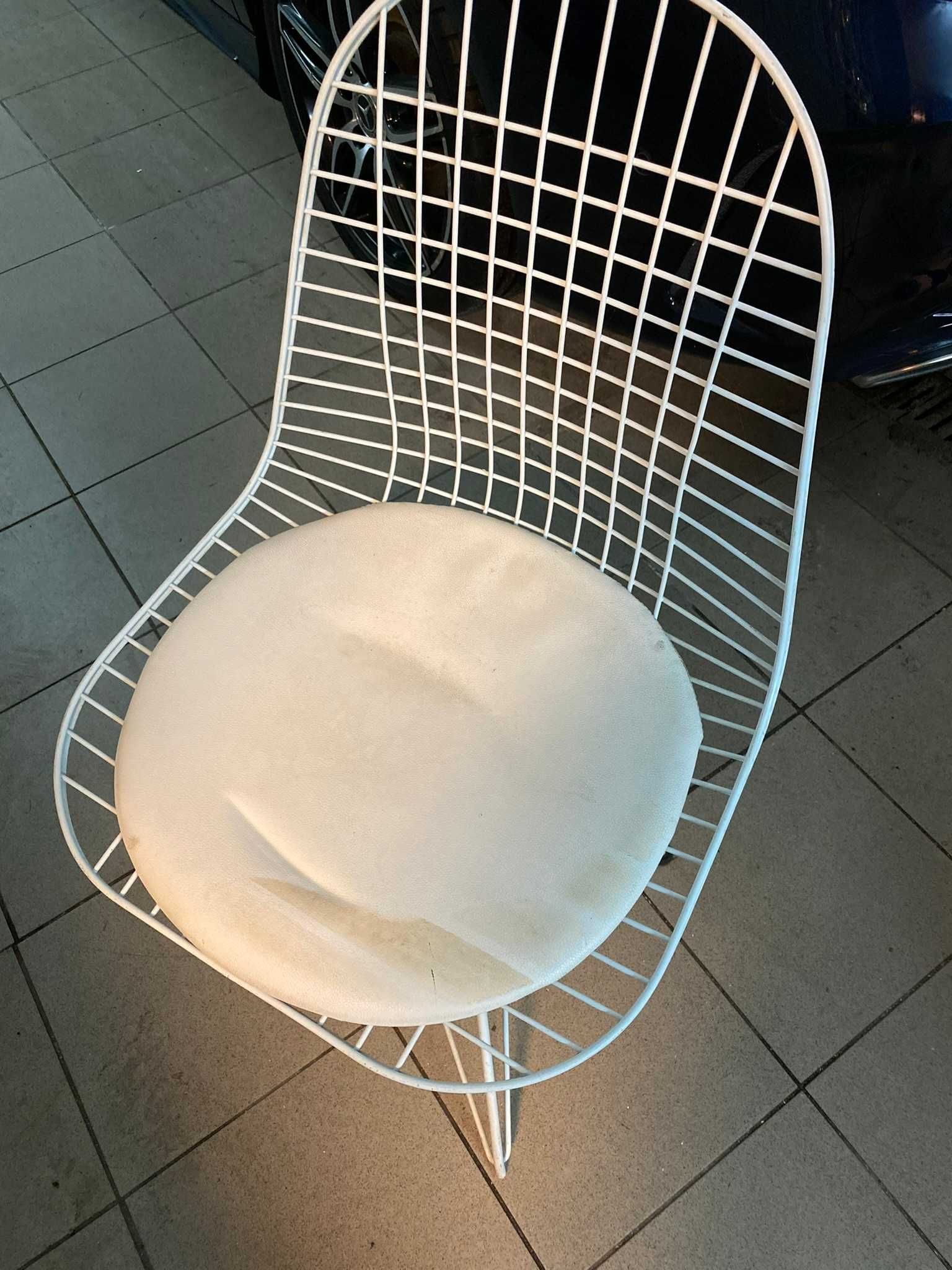 2 sztuki - Krzesło Ogrodowe metalowe z siedziskiem białe drut stał