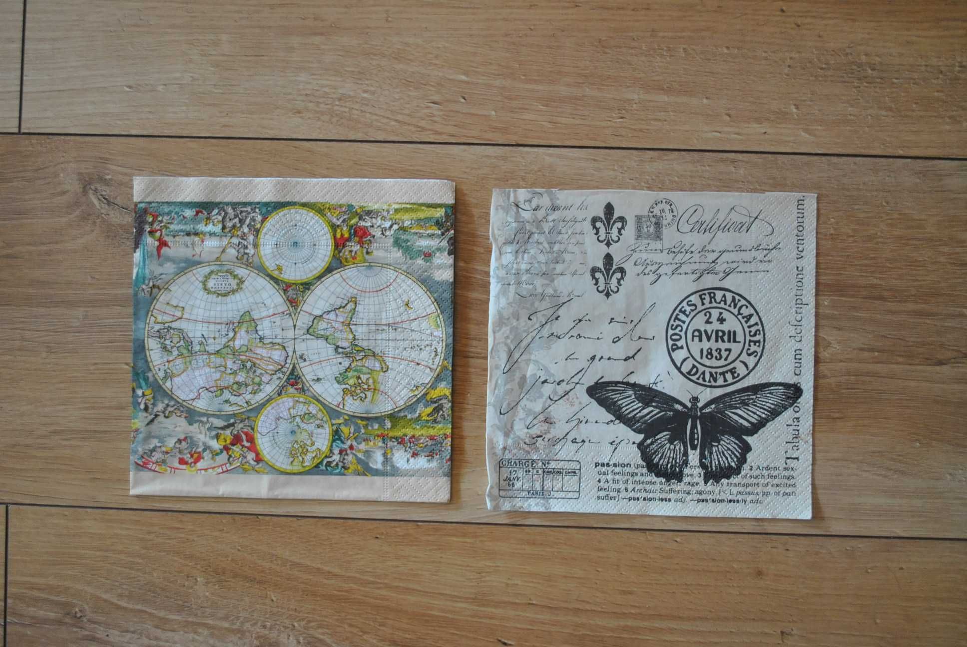 Serwetki do decoupage globus mapa stempel motyl podróże - 2 szt.