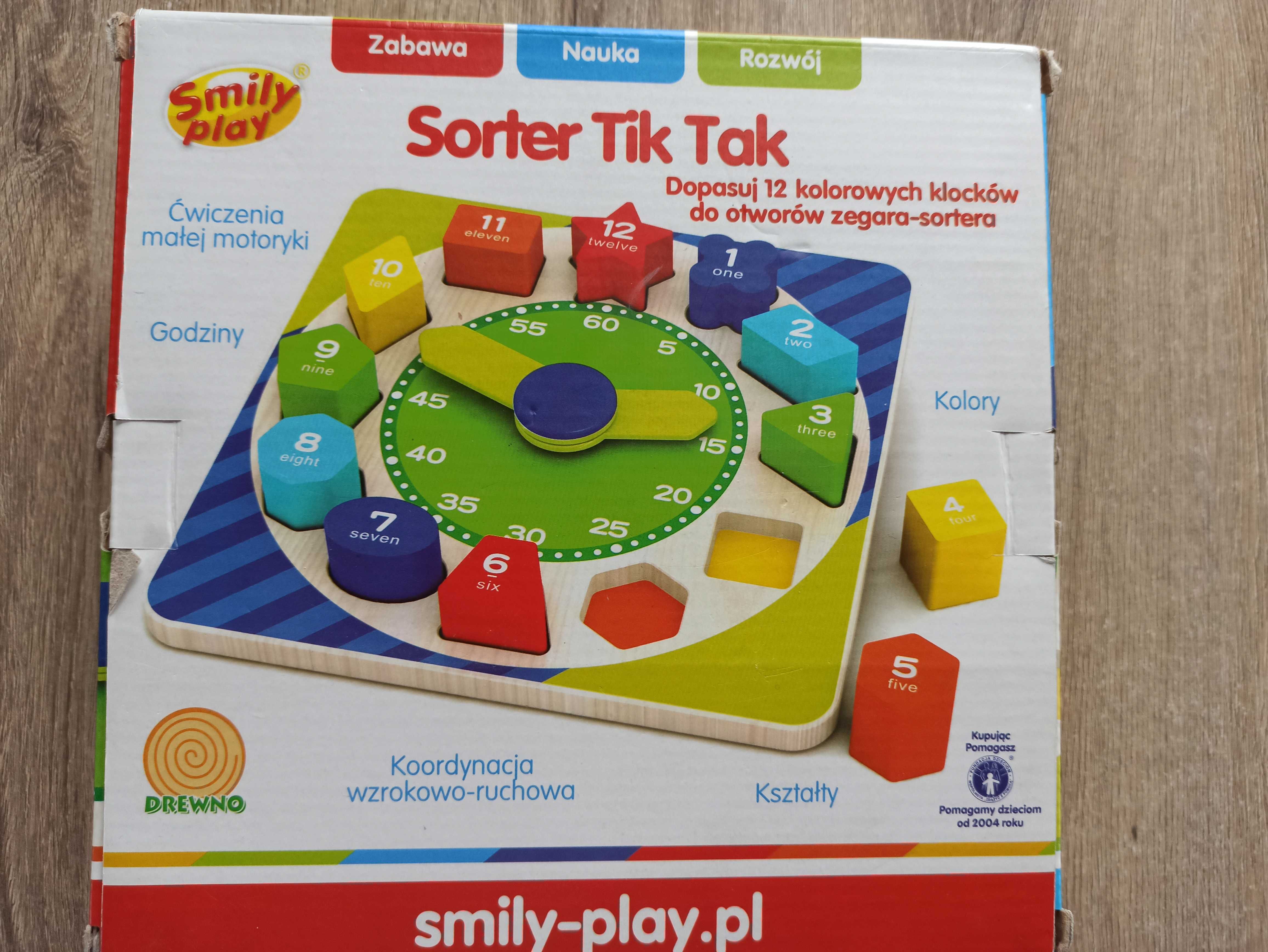 Drewniany sorter zegar Tik Tak Smily Play