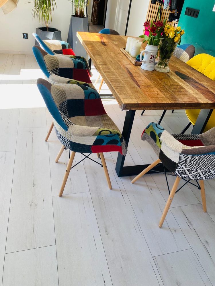 Krzesła designerskie patchwork do salonu, jadalni