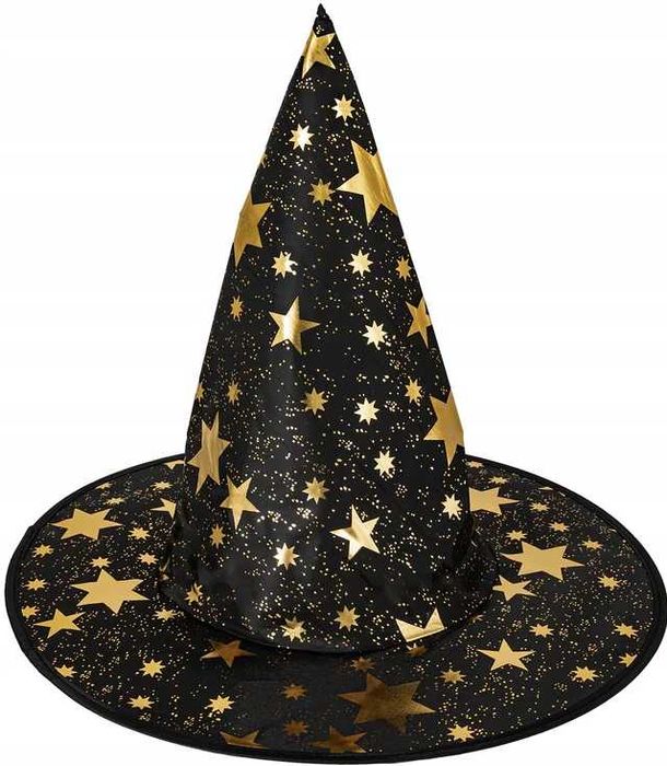 Kapelusz CZAROWNICY wiedźmy czarny GWIAZDKI ZŁOTE