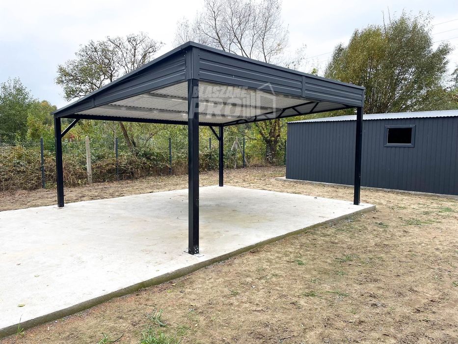 Wiata samochodowa CarPort 6x5,8m - antracyt - dach spad w tył GP487