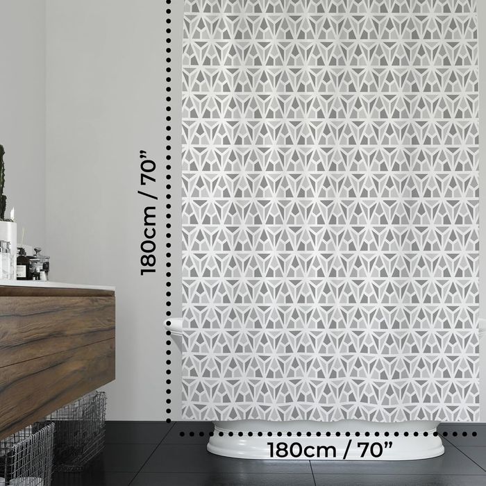 Zasłona Prysznicowa Wodoodporna Przelotki Szara Trójkąty 180 x 180 cm