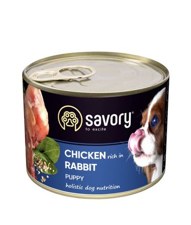 Влажный корм для щенков Savory 200 г (курица и кролик
