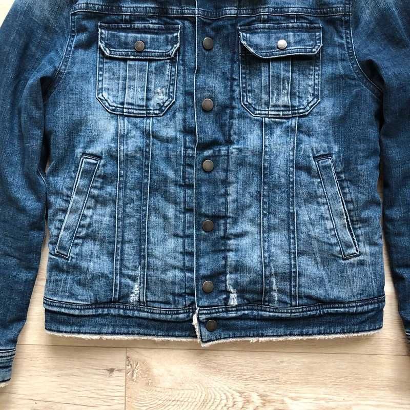 Guess kurtka katana kożuch jeansowy pilotka denimowa sherpa bomber