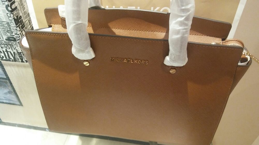 Michael Kors Selma brąz Large 37x27 saffiano skóra oryginał zapakowany