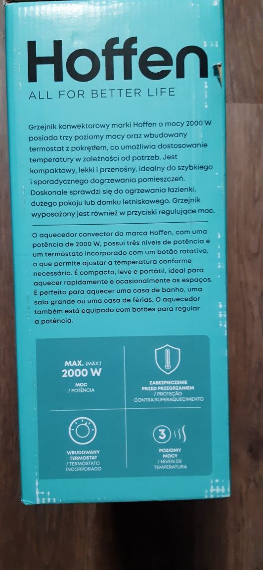 NOWY nie otwierany grzejnik konwektorowy 750/1250/2000W