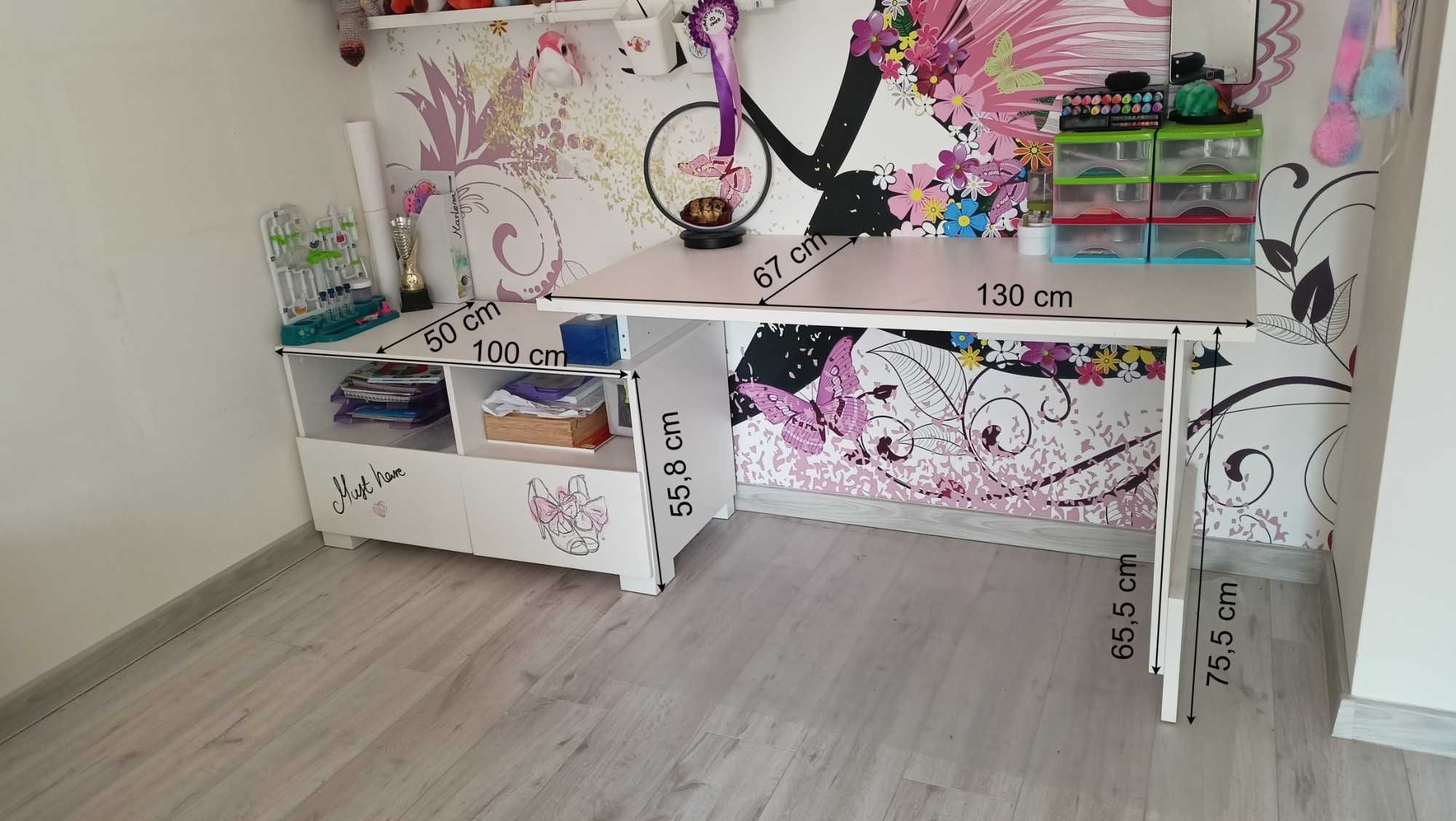 Biurko 130 cm z regulacją wysokości + szafka 100 - Meblik Fashion Pink