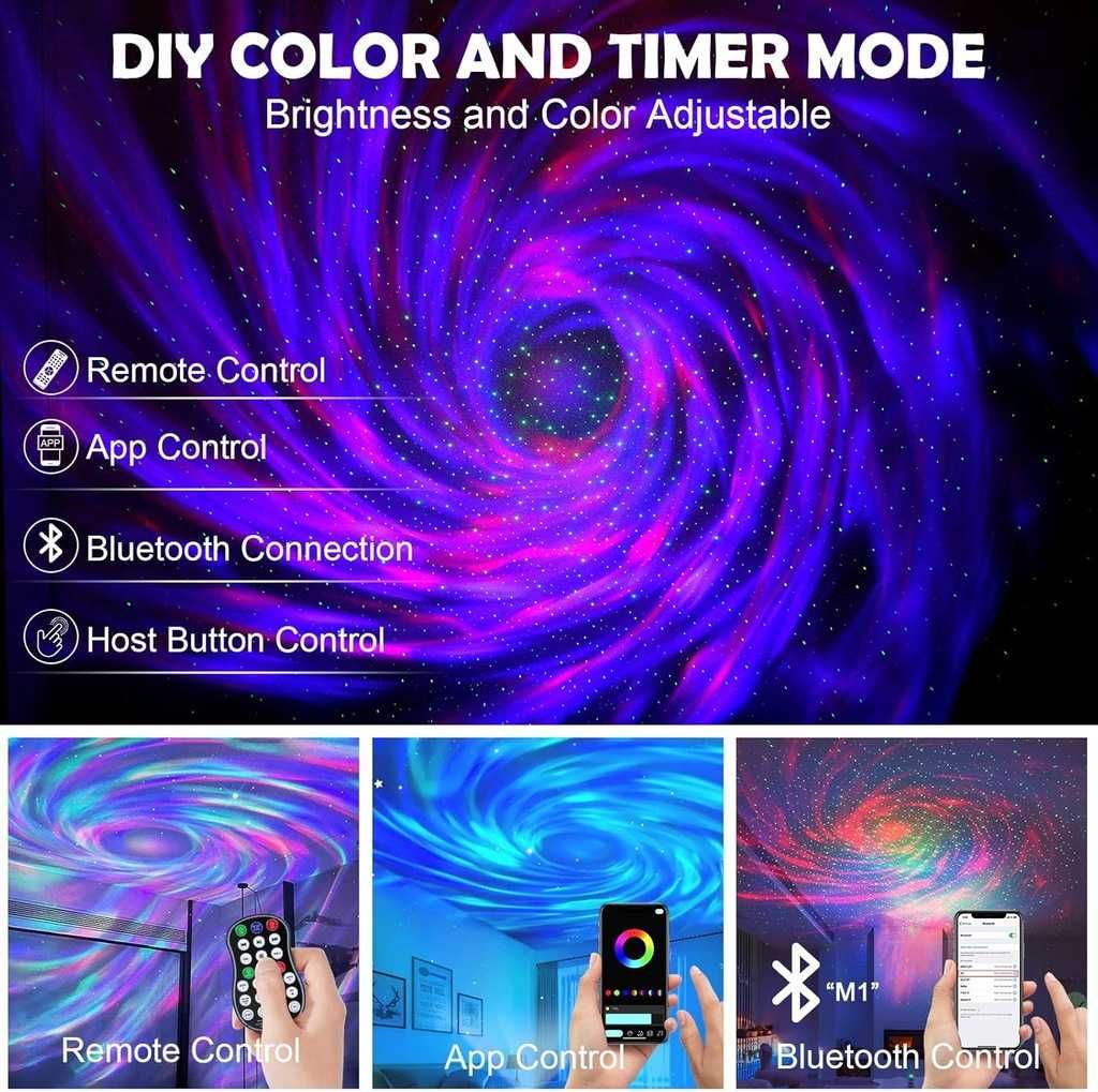 URAQT Lampa LED projektor Starry Sky, lampka nocna z pilotem projektor