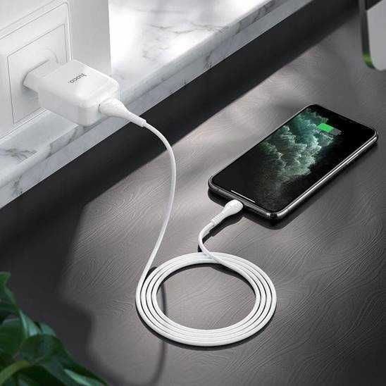Ładowarka Sieciowa USB 2.1A + Kabel USB Lightning Hoco N2 białe iphone
