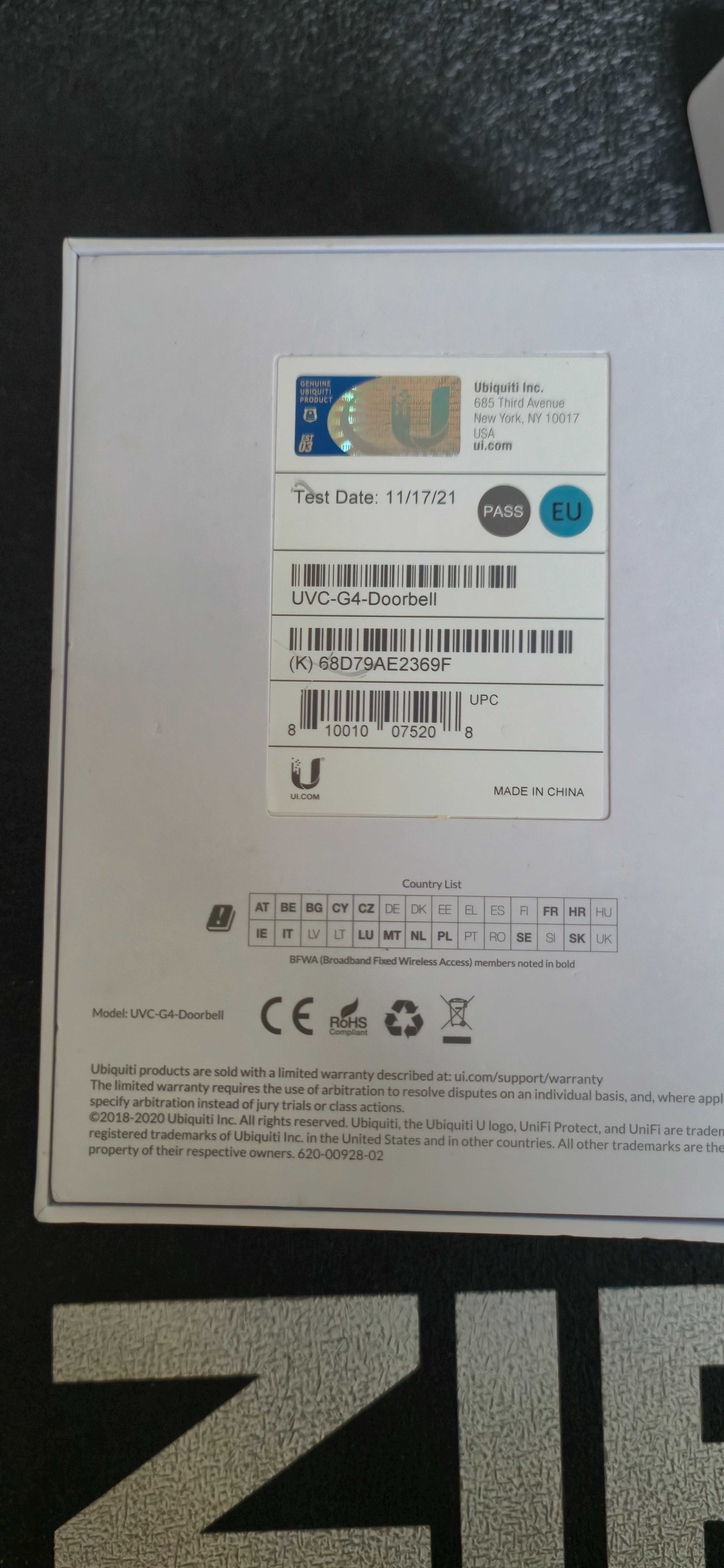 Dzwonek/kamera wifi Unifi G4 Doorbell UVC-G4-Doorbell-EU Ubiquiti