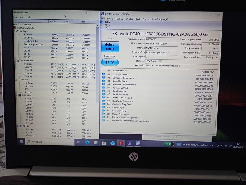 Mocny Hp ProBook i5 8250U 8 rdzeni x 3,4Ghz 8Gb DDR4 SSD Win