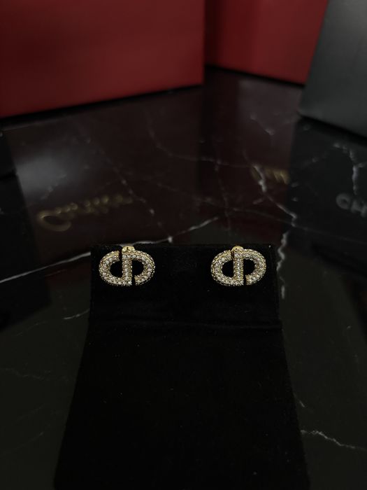 Nowe złote kolczyki Christian Dior CD stal nierdzewna