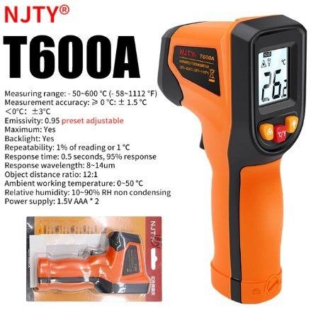 NJTY T600A  cyfrowy termometr na podczerwień termometr laserowy bezdot