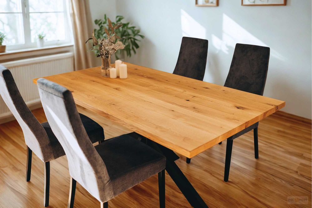 Stół dębowy rustykalny 200x100 – lite drewno, nogi pająk/krzyżak