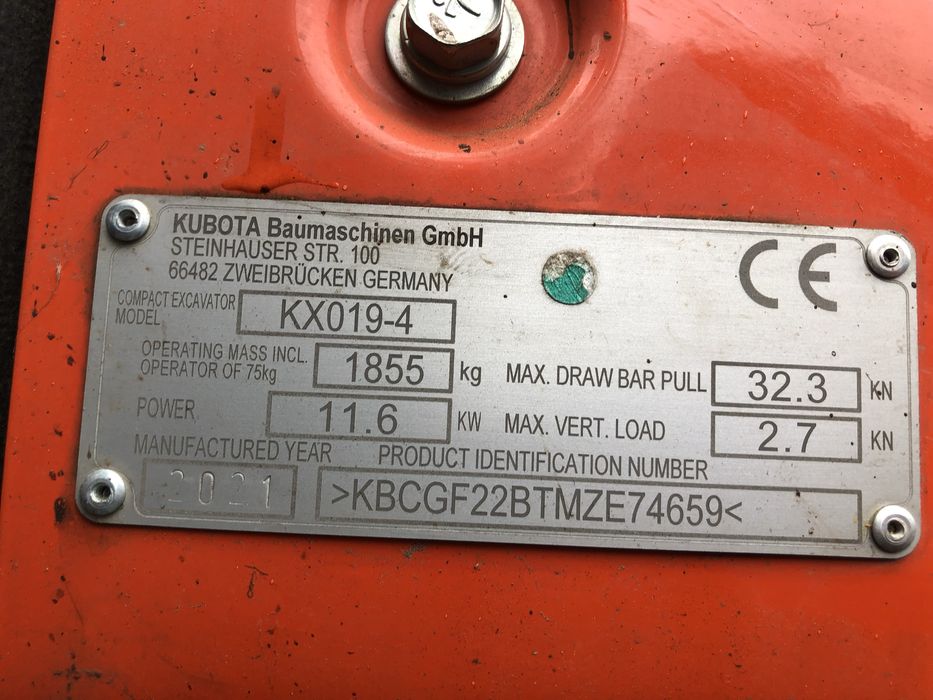 Koparka Kubota KX019-4, 1200 mth, cesja leasingu