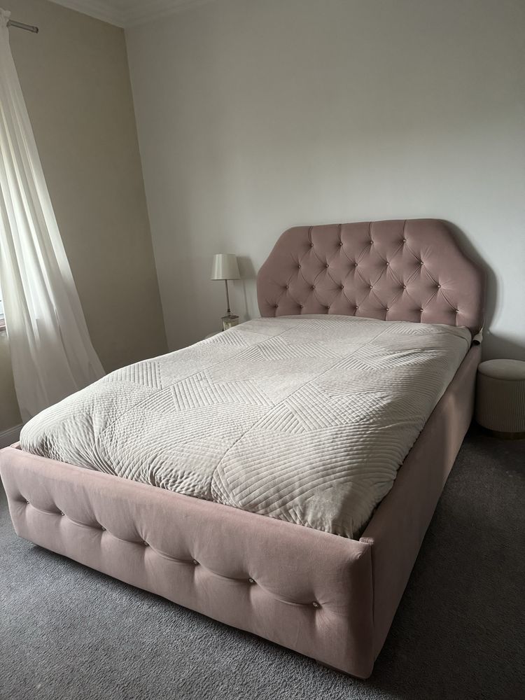Zagłówek do łóżka 140x200, tapicerowany glamour pudrowy róż welur