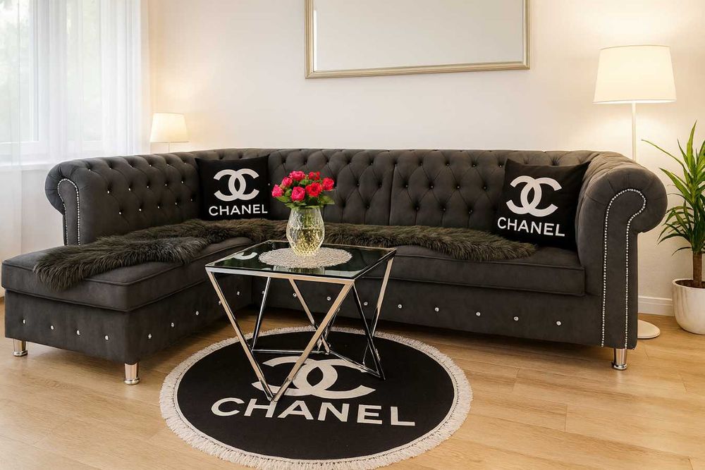 Narożnik Chesterfield rogówka Glamour z kryształkami