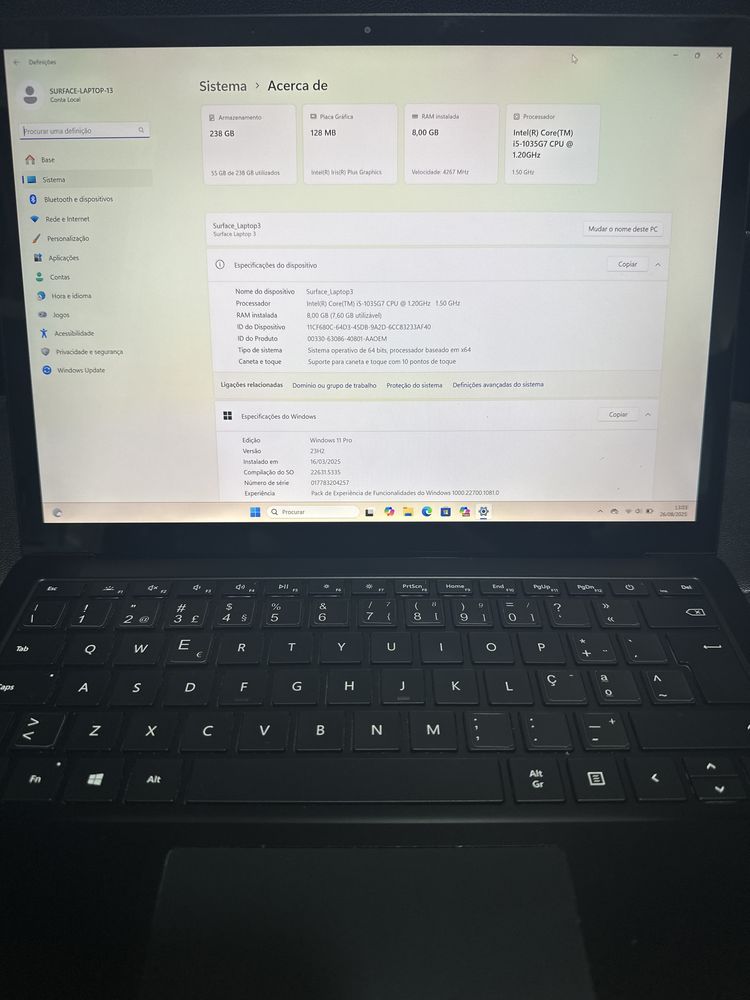 Portátil Microsoft Surface Laptop 3 13″ Touch i5-1035G7/8GB/256GB/SSD