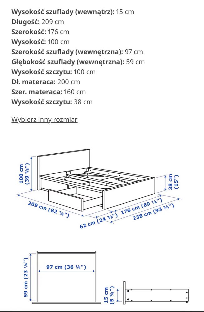 IKEA malm 160x200 lozko z szufladami
