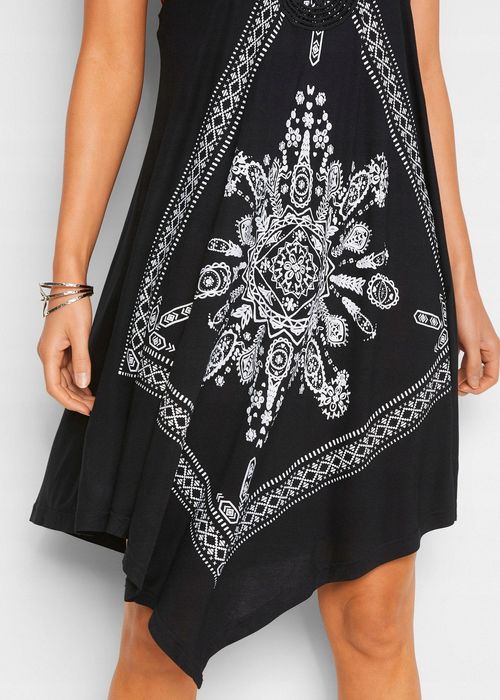 B.P.C sukienka plażowa tunika czarna z białym wzorem asymetryczna ^48/
