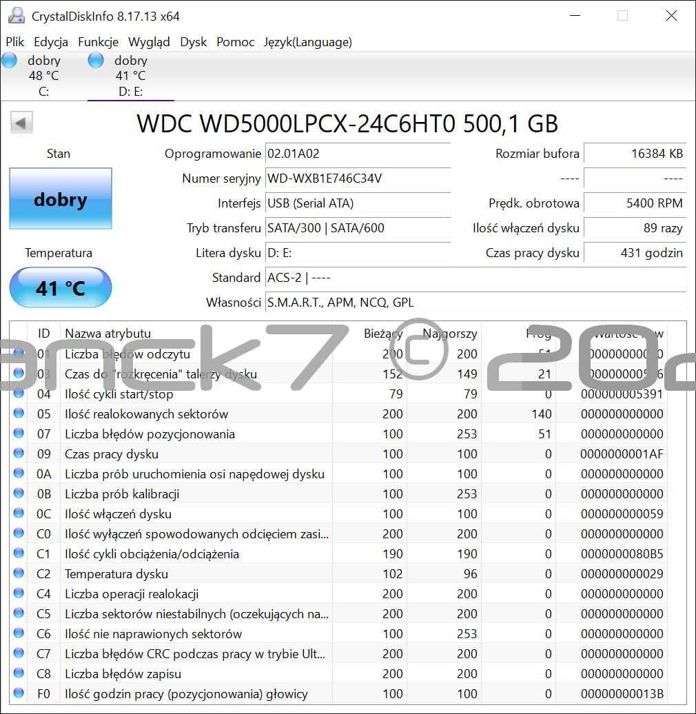 WD Blue WD5000LPCX dysk 2,5”