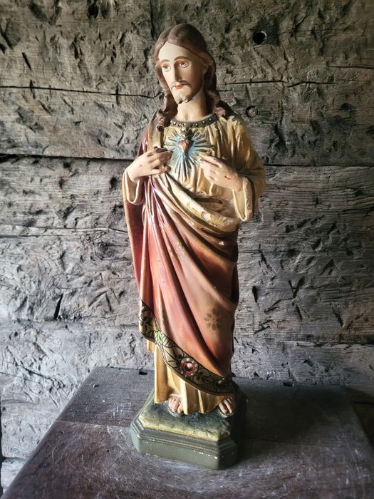 Stara gipsowa figurka Pan Jezus Najświętsze Serce