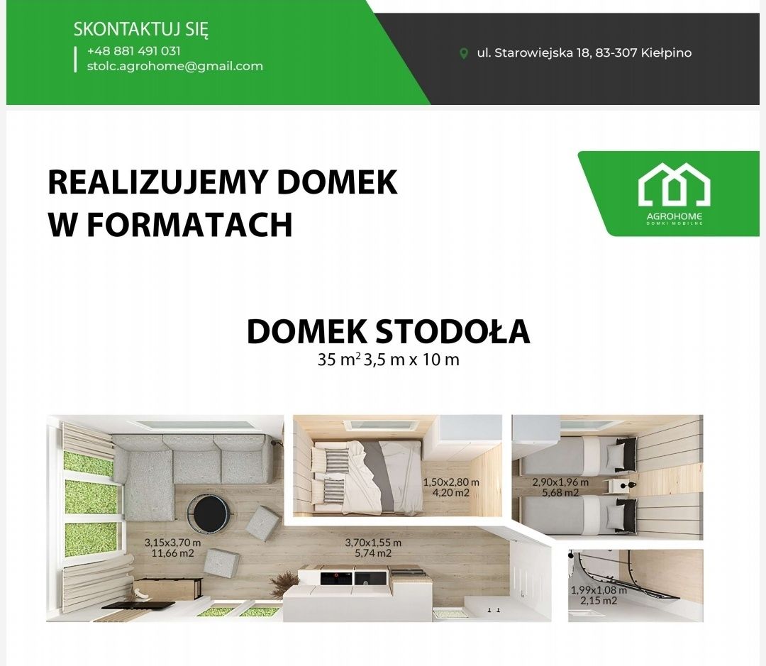 Domek dom na zgłoszenie mobilny 35m² na kołach holenderski nowy