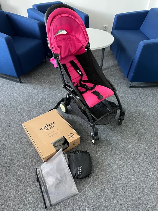 wózek Babyzen Yoyo różowa spacerówka, szara gondolka - newborn Pack 0+