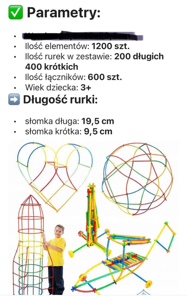 Klocki konstrukcyjne patyczki słomki