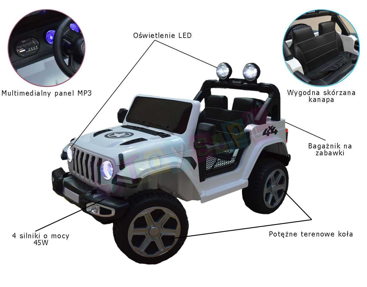 Samochód elektryczny dla dzieci Off Road 4x4 12V10Ah, stacyjka i bujak