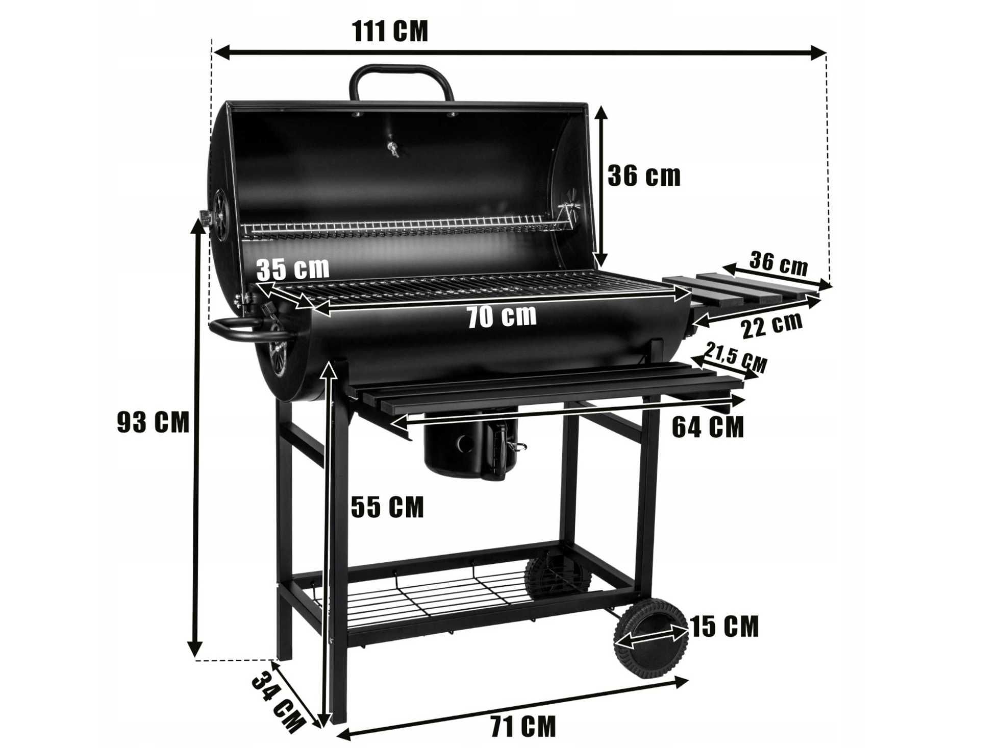 Profesjonalny Grill Węglowy – Beczka, 2 Ruszty, Termometr, Popielnik