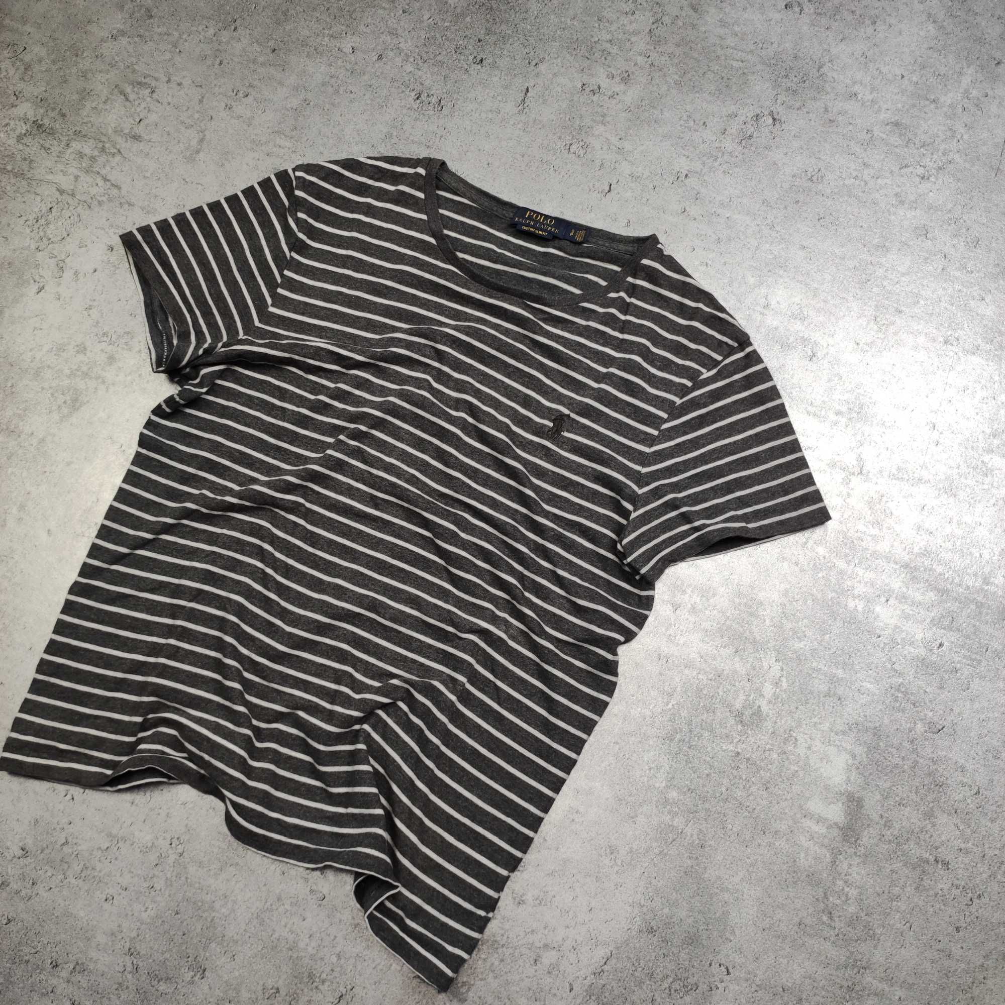 MĘSKA Koszulka Elegancka PREMIUM Paski Polo Ralph Lauren Czarno Szara