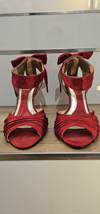 Czerwone szpilki kokardy święta 38 wkładka 24,5 obcas 9cm