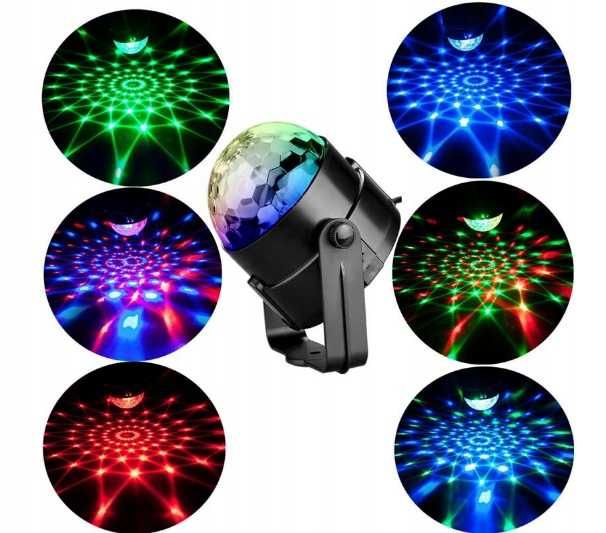 Lampa disco LED kula dyskotekowa projektor RGB zasilanie USB