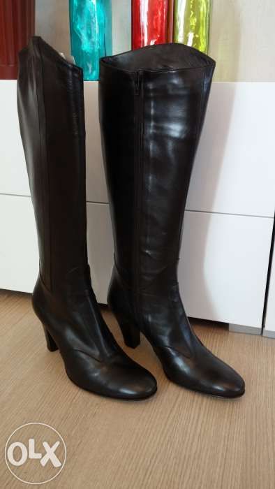 Сапоги тёмно-коричневые, размер 38, кожа, Италия