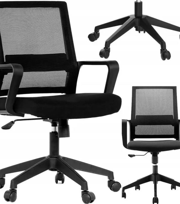 Fotel obrotowy biurowy ergonomiczny czarny siateczkowy z regulacją