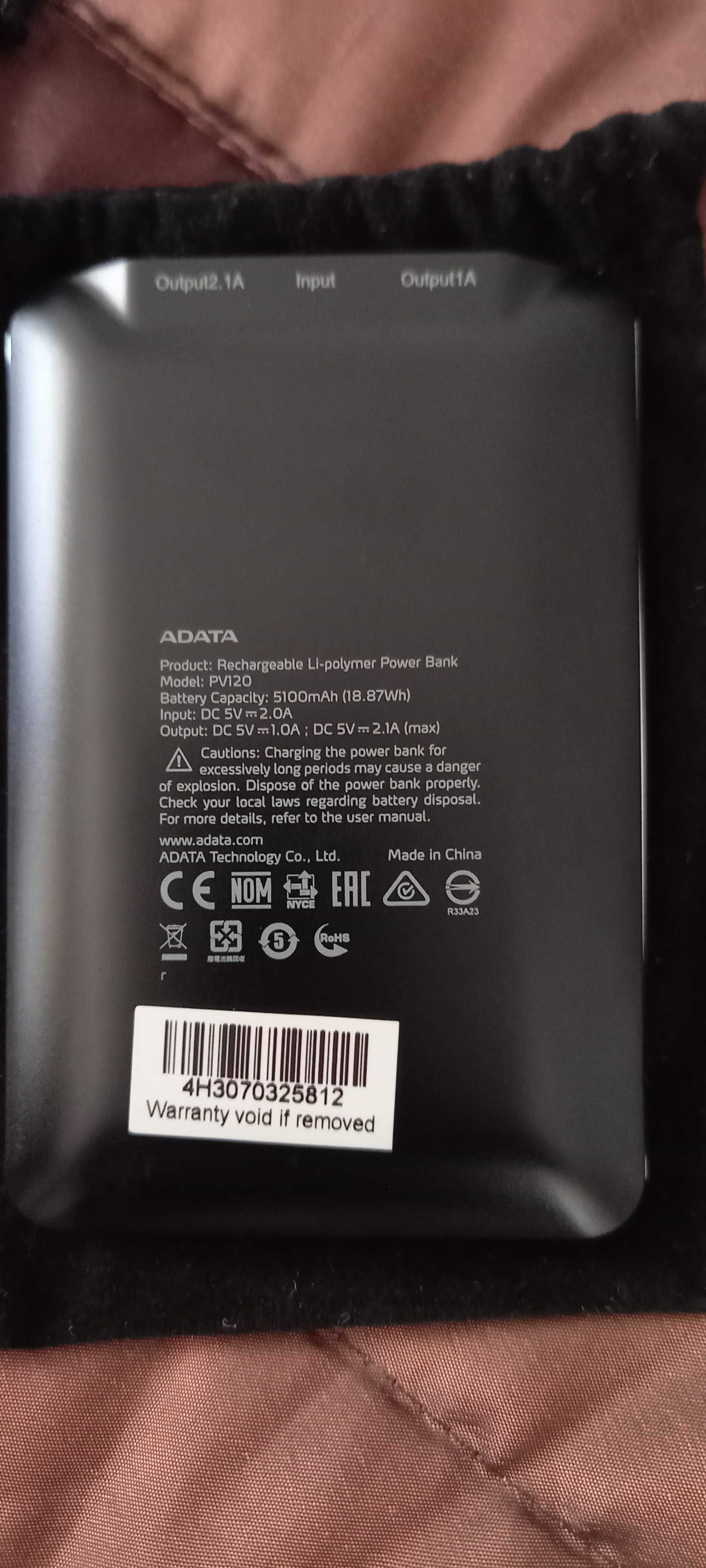 powerbank slim ADATA kieszonkowy litowo polimerowej ! 5100mah PV120