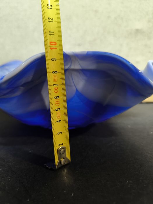 Centro de Mesa em Vidro Artístico - Azul Cobalto e Branco (Estilo Mura