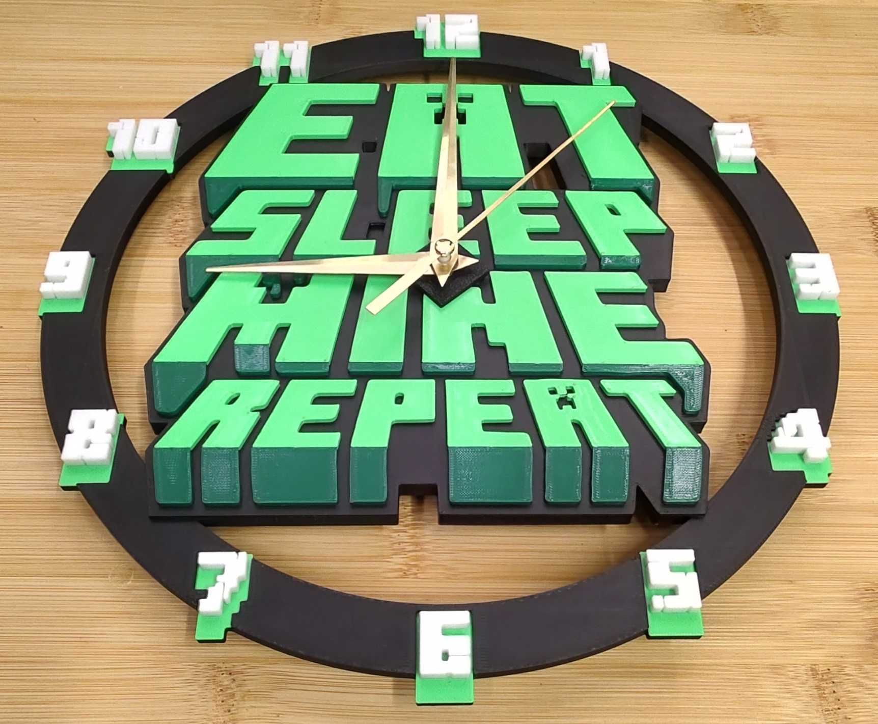 Zegar ścienny Minecraft - "Eat Sleep Mine Repeat"