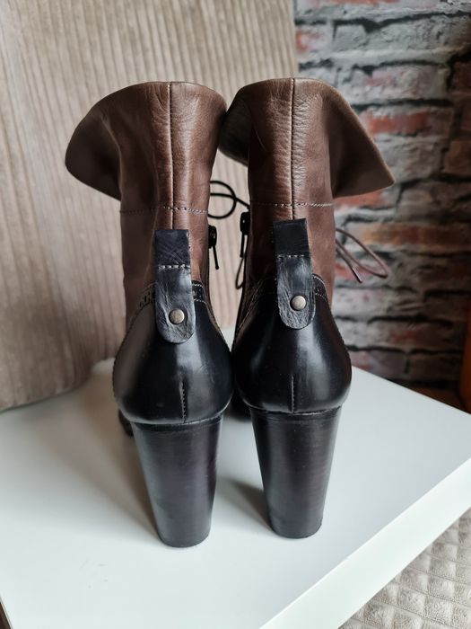 Botki skórzane Maripe r.40 czarno-brązowe obcas