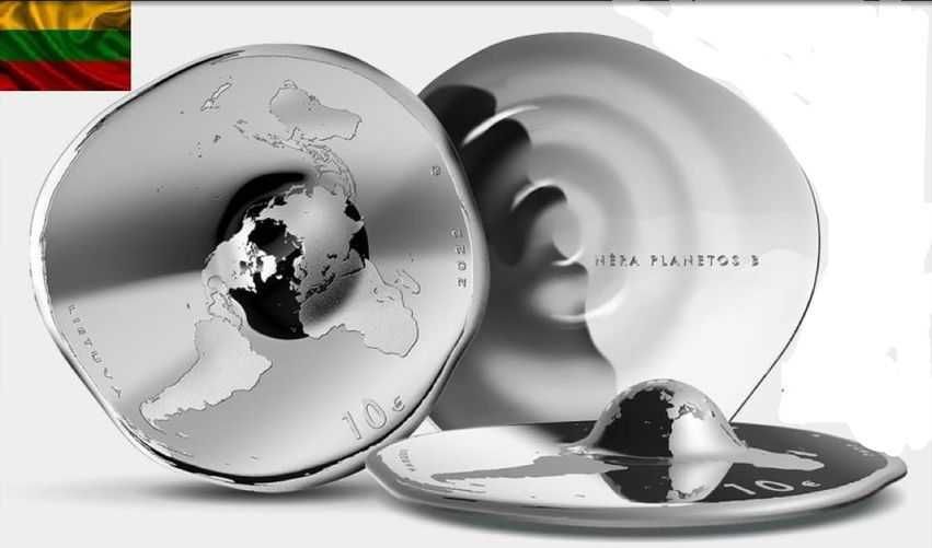 Moedas de prata e Letónia Lituania.