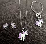 Colar + Pulseira + Brincos (Lilás ou Rosa) "Unicórnio" NOVO