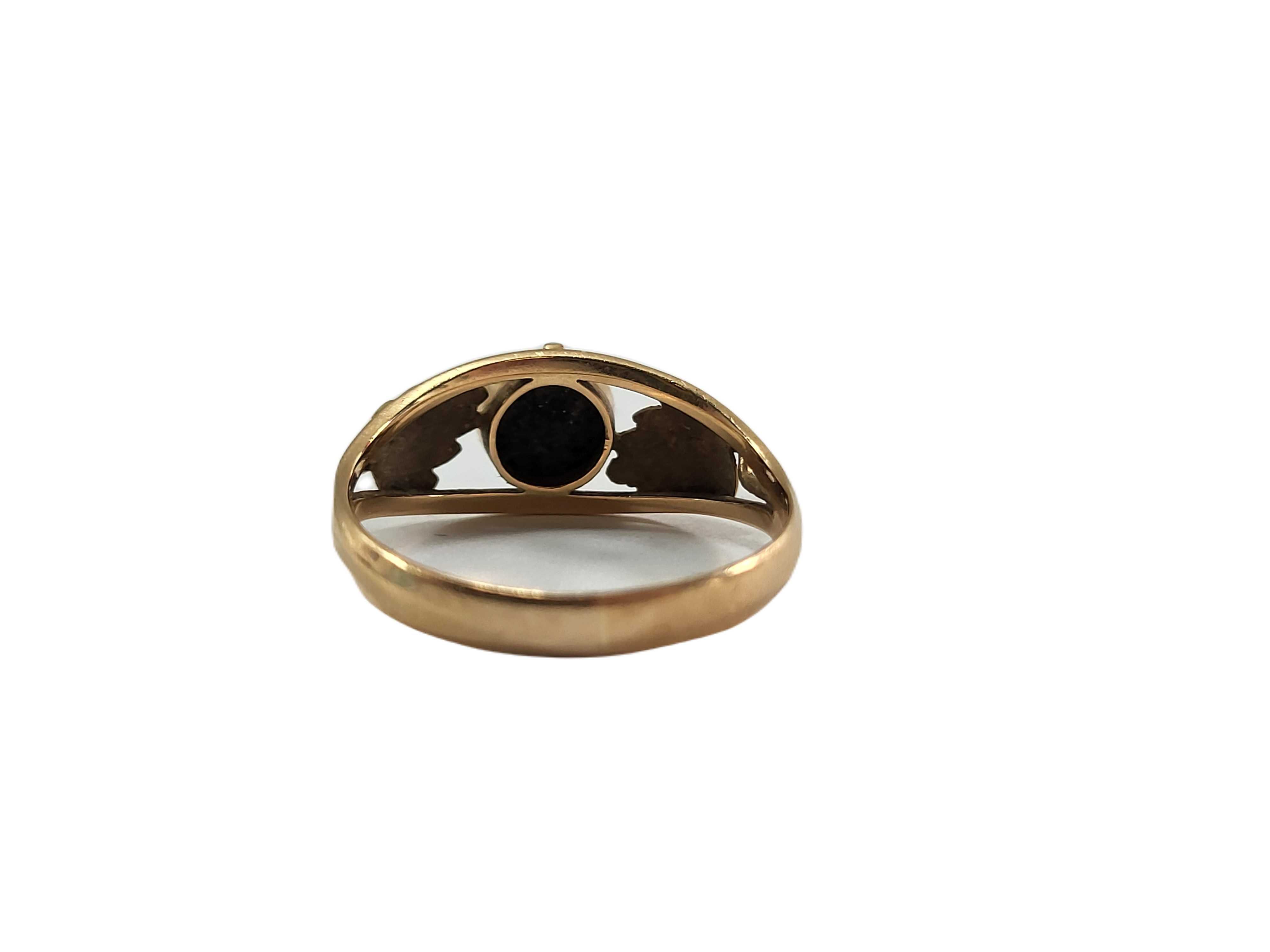 Piękny złoty pierścionek z czarnym oczkiem i listkami P:585 rozmiar 14