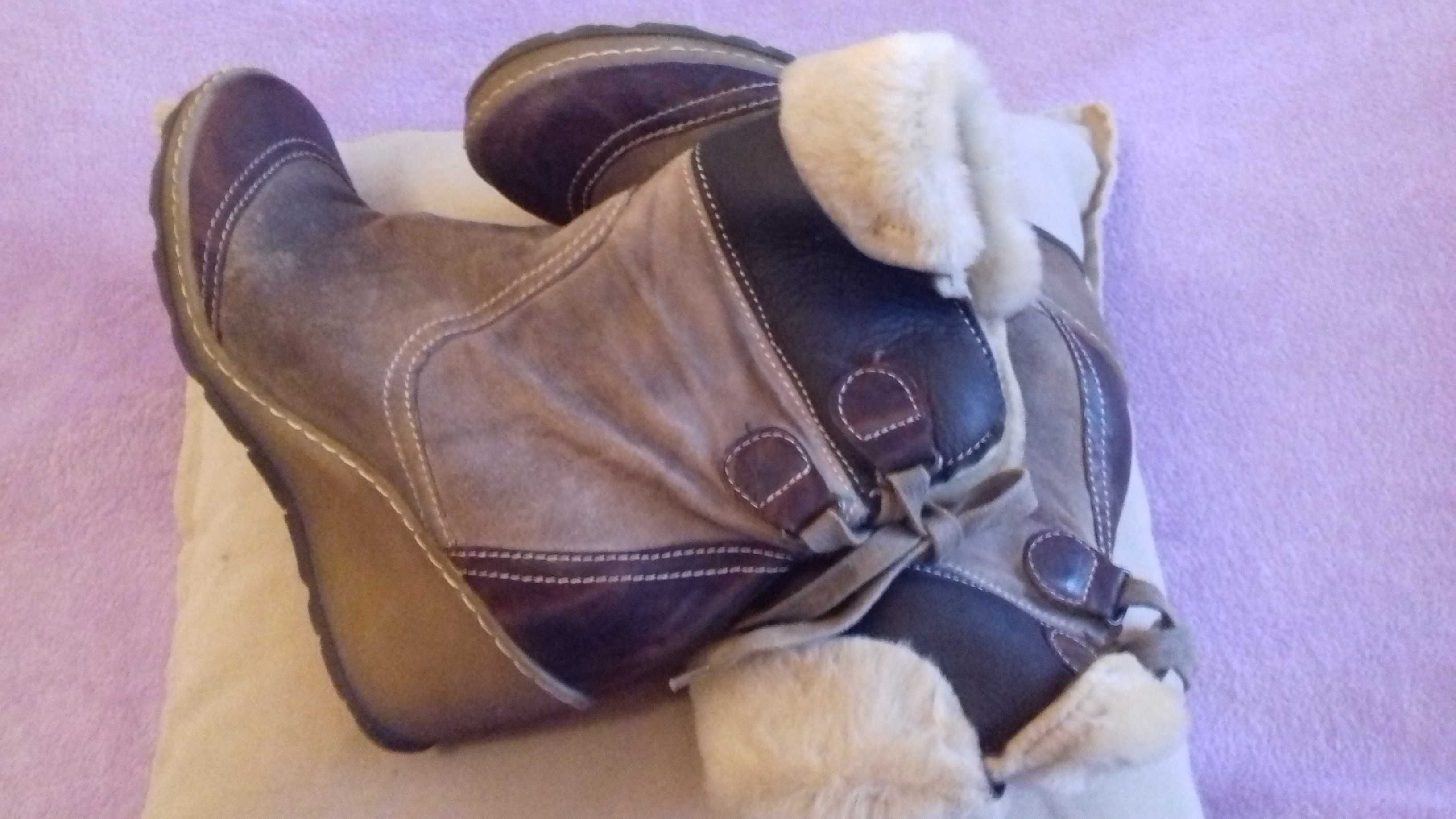 Buty - botki zimowe damskie ze skóry