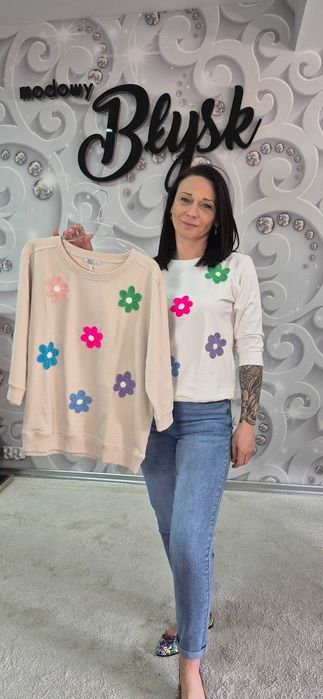 Bluza Kwiatki Megi Collection BEŻOWA S/M