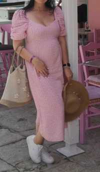 Sukienka ciążowa H&M Mama baby shower różowa pepitka S 36